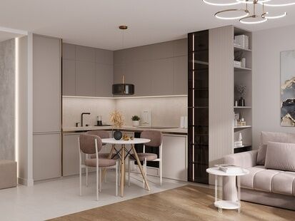 Фото № 1: Дизайн-проект двухкомнатной квартиры 45.6  м² Стиль Модернизм для ЖК Столичные поляны