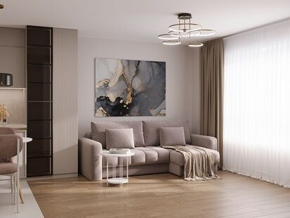 Фото № 2: Дизайн-проект двухкомнатной квартиры 45.6  м² Стиль Модернизм для ЖК Столичные поляны