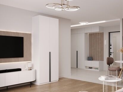 Фото № 4: Дизайн-проект двухкомнатной квартиры 45.6  м² Стиль Модернизм для ЖК Столичные поляны