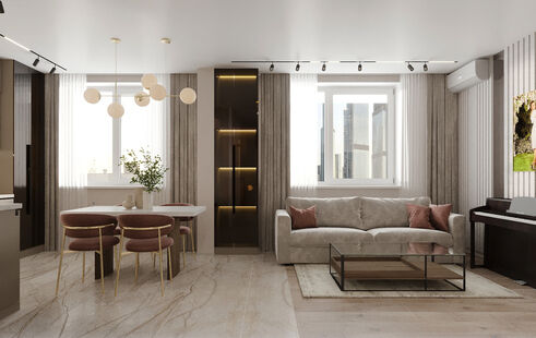 Фото № 2: Дизайн-проект двухкомнатной квартиры 63.11  м² Стиль Модернизм для ЖК Бородино