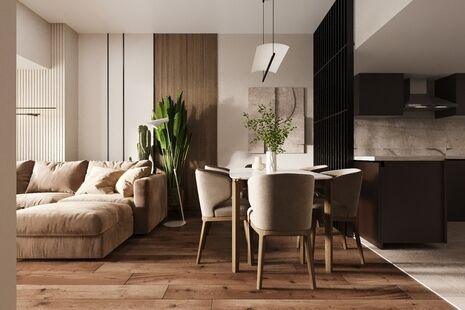 Фото № 2: Дизайн-проект четырехкомнатной квартиры 72.11  м² Стиль Модернизм для ЖК в г. Мехико