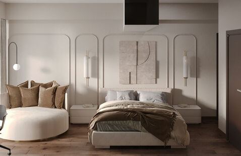 Фото № 5: Дизайн-проект четырехкомнатной квартиры 72.11  м² Стиль Модернизм для ЖК в г. Мехико