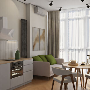 Фото № 5: Дизайн-проект однокомнатной квартиры 38.04  м² Современный стиль для ЖК Рассказово