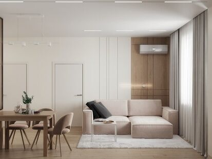 Фото № 1: Дизайн-проект трехкомнатной квартиры 50.4  м² Современный стиль для ЖК Aist Residence