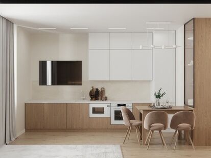 Фото № 4: Дизайн-проект трехкомнатной квартиры 50.4  м² Современный стиль для ЖК Aist Residence