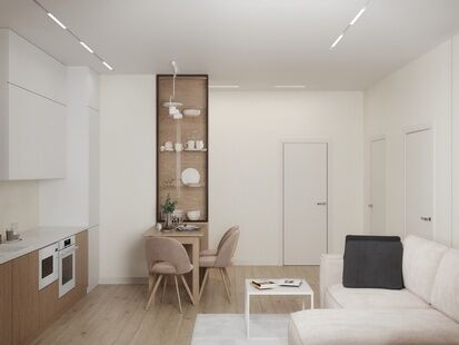 Фото № 2: Дизайн-проект трехкомнатной квартиры 50.4  м² Современный стиль для ЖК Aist Residence