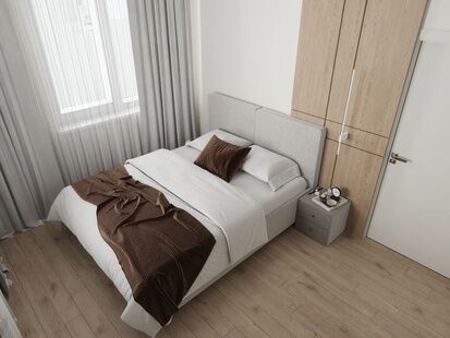 Фото № 6: Дизайн-проект трехкомнатной квартиры 50.4  м² Современный стиль для ЖК Aist Residence