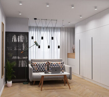 Фото № 2: Дизайн-проект однокомнатной квартиры 37.28  м² Скандинавский стиль для ЖК Московский