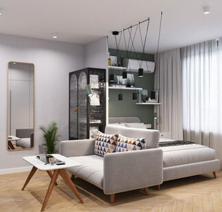 Фото № 6: Дизайн-проект однокомнатной квартиры 37.28  м² Скандинавский стиль для ЖК Московский