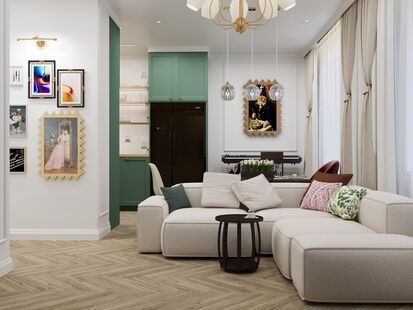 Фото № 1: Дизайн-проект трехкомнатной квартиры 75.1  м² Стиль Эклектика для ЖК Дом на 16-й Линии