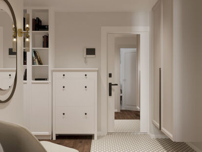 Фото № 2: Дизайн-проект трехкомнатной квартиры 60.91  м² Стиль Американская классика для ЖК Московский