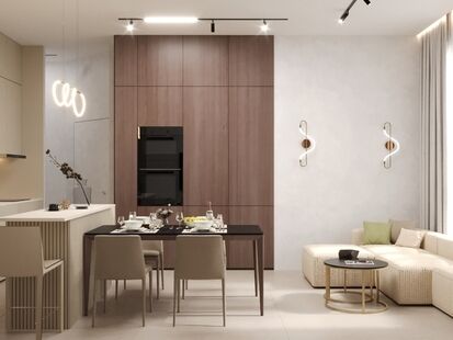 Фото № 1: Дизайн-проект трехкомнатной квартиры 87.16  м² Стиль Модернизм для ЖК River Sky