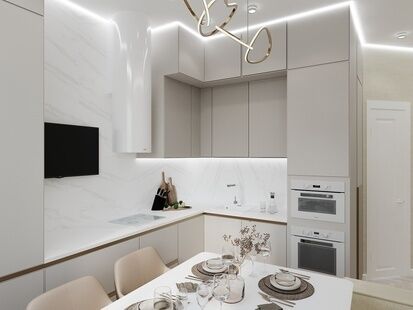 Фото № 1: Дизайн-проект двухкомнатной квартиры 48.13  м² Стиль Модернизм для ЖК Сколковский