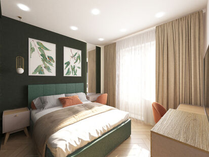 Фото № 6: Дизайн-проект однокомнатной квартиры 36.06  м² Современный стиль для ЖК Лермонтовский