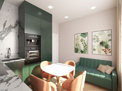 Фото № 3: Дизайн-проект однокомнатной квартиры 36.06  м² Современный стиль для ЖК Лермонтовский