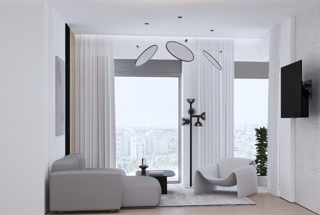 Фото № 1: Дизайн-проект трехкомнатной квартиры 69.0  м² Стиль Модернизм для ЖК Энитео