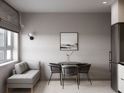 Фото № 2: Дизайн-проект однокомнатной квартиры 36.73  м² Стиль Минимализм для ЖК Kinetik