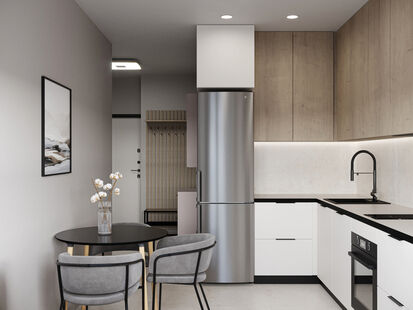 Фото № 6: Дизайн-проект однокомнатной квартиры 36.73  м² Стиль Минимализм для ЖК Kinetik