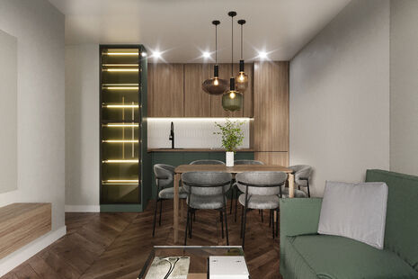 Фото № 4: Дизайн-проект трехкомнатной квартиры 52.26  м² Стиль Модернизм для ЖК Матвеевский парк