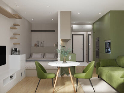 Фото № 1: Дизайн-проект квартиры-студии 25.2  м² Современный стиль для ЖК Новое Очаково