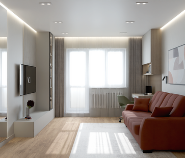 Фото № 2: Дизайн-проект зала 19.2  м² Стиль Контемпорари для ЖК Московский