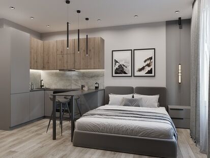 Фото № 5: Дизайн-проект квартиры-студии 23.72  м² Современный стиль для ЖК в Квартале Введенского