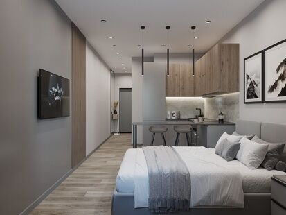 Фото № 1: Дизайн-проект квартиры-студии 23.72  м² Современный стиль для ЖК в Квартале Введенского