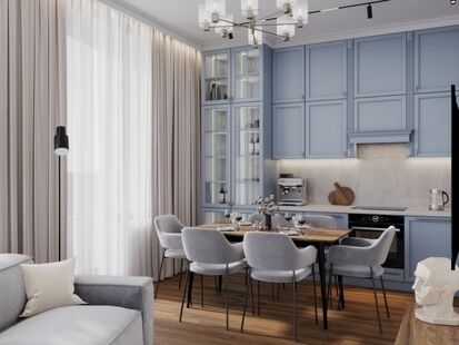 Фото № 1: Дизайн-проект трехкомнатной квартиры 63.48  м² Стиль Американская классика для ЖК ЗИЛАРТ DIAMOND