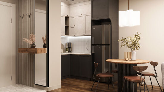 Фото № 1: Дизайн-проект двухкомнатной квартиры 38.5  м² Стиль Модернизм для ЖК Черная речка