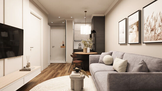 Фото № 6: Дизайн-проект двухкомнатной квартиры 38.5  м² Стиль Модернизм для ЖК Черная речка