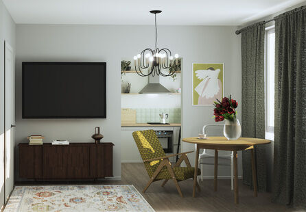 Фото № 3: Дизайн-проект трехкомнатной квартиры 67.6  м² Стиль Эклектика для ЖК Московский