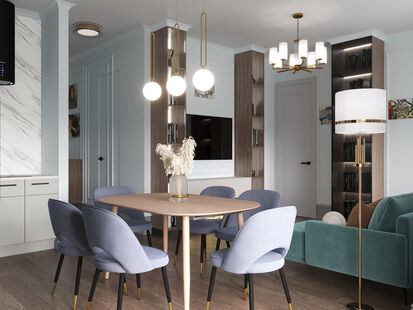 Фото № 1: Дизайн-проект трехкомнатной квартиры 63.57  м² Современный стиль для ЖК Symphony 34