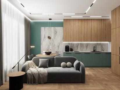 Фото № 1: Дизайн-проект трехкомнатной квартиры 58.44  м² Современный стиль для ЖК Южный