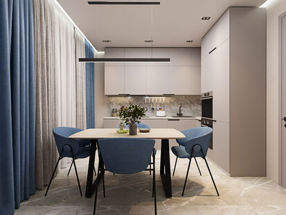 Фото № 4: Дизайн-проект трехкомнатной квартиры 50.29  м² Современный стиль для ЖК Южная Битца