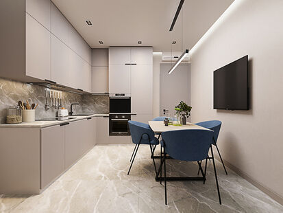 Фото № 1: Дизайн-проект трехкомнатной квартиры 50.29  м² Современный стиль для ЖК Южная Битца