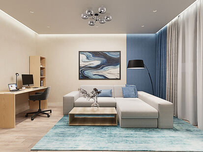 Фото № 2: Дизайн-проект трехкомнатной квартиры 50.29  м² Современный стиль для ЖК Южная Битца