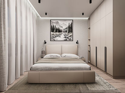 Фото № 5: Дизайн-проект трехкомнатной квартиры 50.29  м² Современный стиль для ЖК Южная Битца