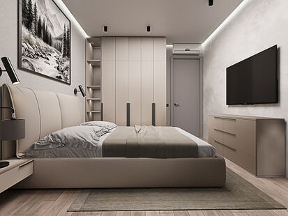 Фото № 6: Дизайн-проект трехкомнатной квартиры 50.29  м² Современный стиль для ЖК Южная Битца