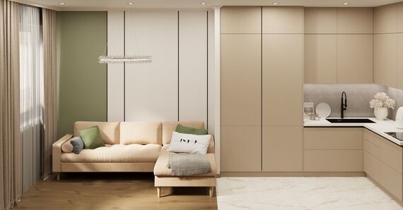 Фото № 6: Дизайн-проект четырехкомнатной квартиры 70.34  м² Современный стиль для ЖК Прибрежный Парк