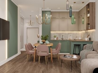 Фото № 3: Дизайн-проект четырехкомнатной квартиры 92.1  м² Стиль Американская классика для ЖК Фестиваль Парк 2