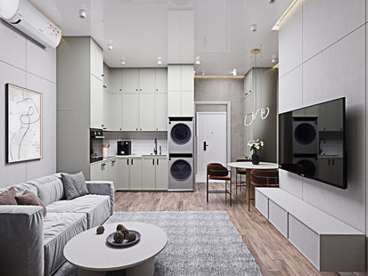 Фото № 2: Дизайн-проект трехкомнатной квартиры 73.82  м² Современный стиль для ЖК Foriver