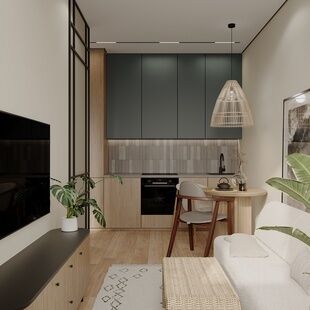 Фото № 1: Дизайн-проект двухкомнатной квартиры 34.95  м² Современный стиль для ЖК Хай Вэй