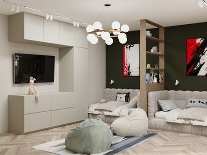 Фото № 6: Дизайн-проект трехкомнатной квартиры 98.77  м² Современный стиль для ЖК в г. Раменское