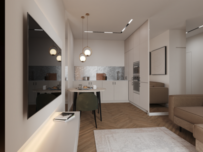 Фото № 4: Дизайн-проект двухкомнатной квартиры 41.8  м² Стиль Модернизм для ЖК Дефанс