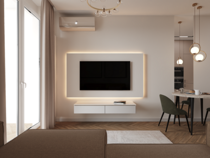 Фото № 3: Дизайн-проект двухкомнатной квартиры 41.8  м² Стиль Модернизм для ЖК Дефанс