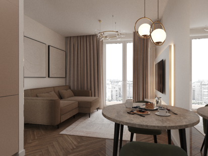 Фото № 5: Дизайн-проект двухкомнатной квартиры 41.8  м² Стиль Модернизм для ЖК Дефанс