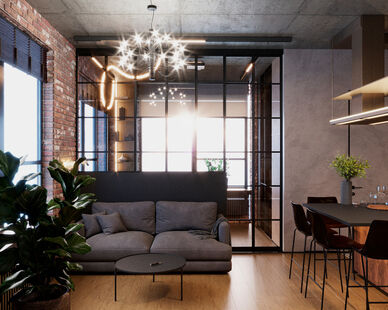 Фото № 1: Дизайн-проект двухкомнатной квартиры 37.71  м² Стиль Лофт для ЖК Символ