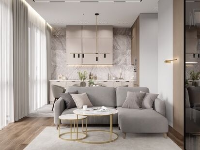 Фото № 1: Дизайн-проект трехкомнатной квартиры 70.8  м² Стиль Модернизм для ЖК Шагал