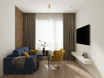 Фото № 4: Дизайн-проект однокомнатной квартиры 48.3  м² Современный стиль для ЖК Алия