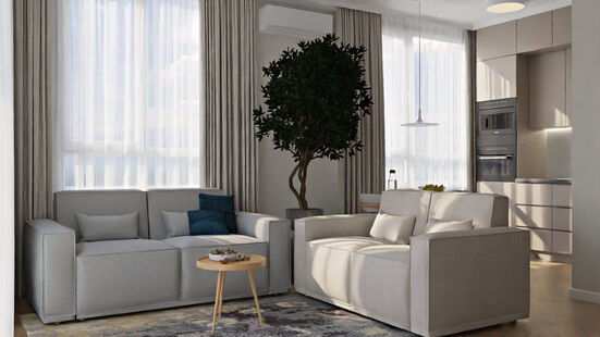 Фото № 1: Дизайн-проект двухкомнатной квартиры 52.32  м² Стиль Модернизм для ЖК Скандинавия